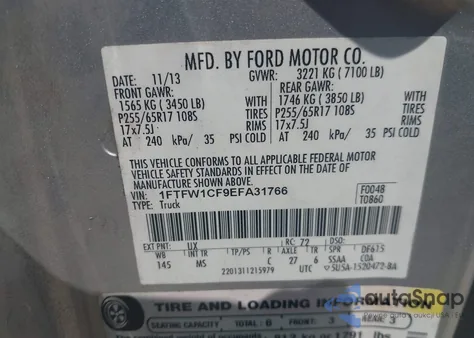 2014 Ford F-150 Xlt from USA, damaged, VIN 1FTFW1CF9EFA31766